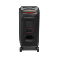 Open box JBL PartyBox Stage 320 portable black party speaker showing large speaker grille and control panel for music and sound.