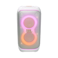 Open box JBL PartyBox Stage 320 portable white party speaker with large speaker grille and control panel visible.