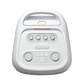 Open box JBL PartyBox Stage 320 portable party speaker in white, showing its large speaker grille and control panel.