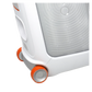 Open box JBL PartyBox Stage 320 portable party speaker in white with LED lights and large speaker grille.