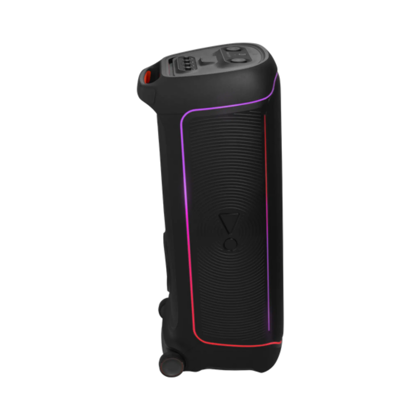 Open box JBL PartyBox Ultimate black Bluetooth wireless party speaker with large speaker grille and control panel in a sleek design.