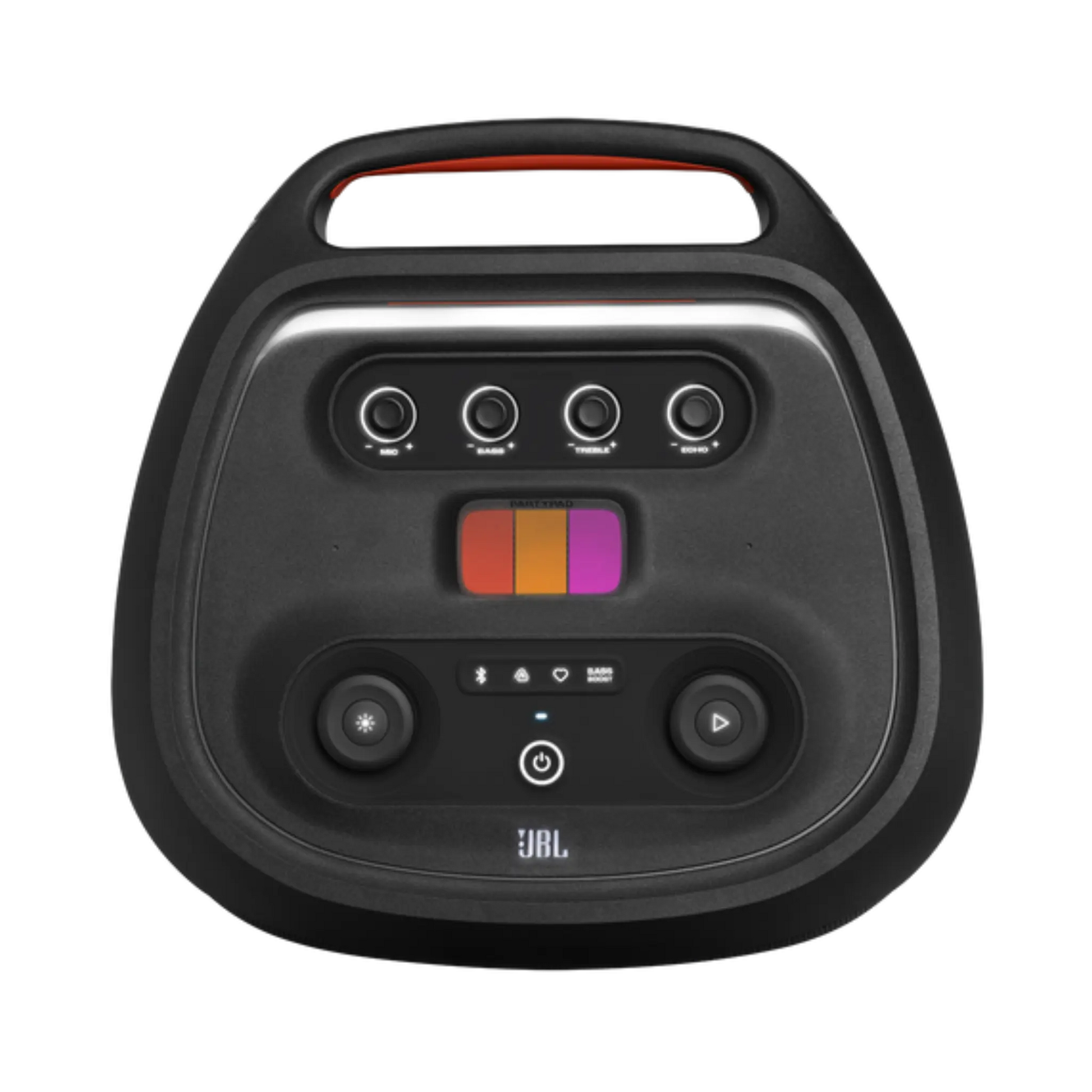 Open box JBL PartyBox Ultimate Bluetooth wireless party speaker in black with large control panel and built-in handles.