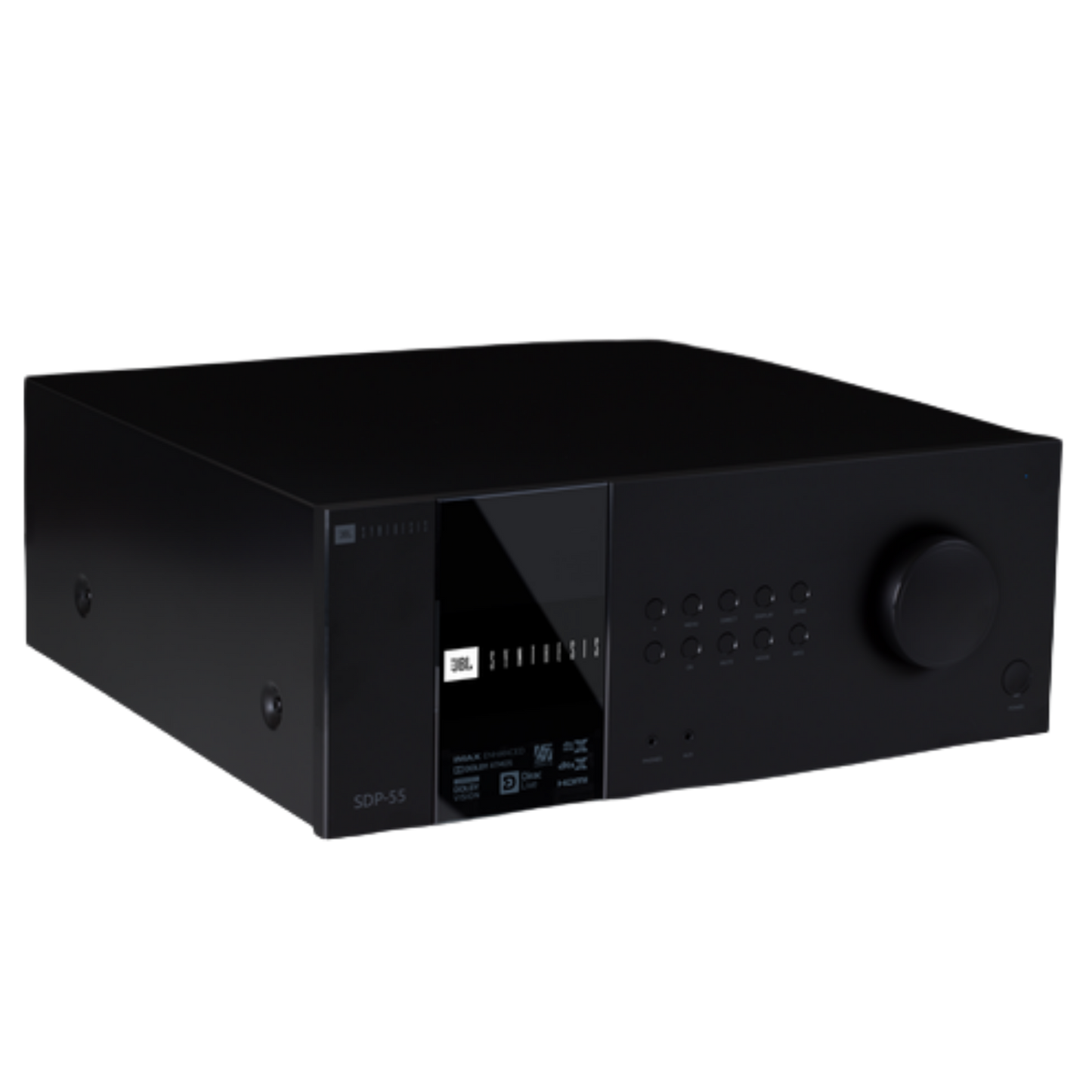 JBL SDP-55 surround processor with sleek design and control knobs, used for high-quality home theater audio processing.
