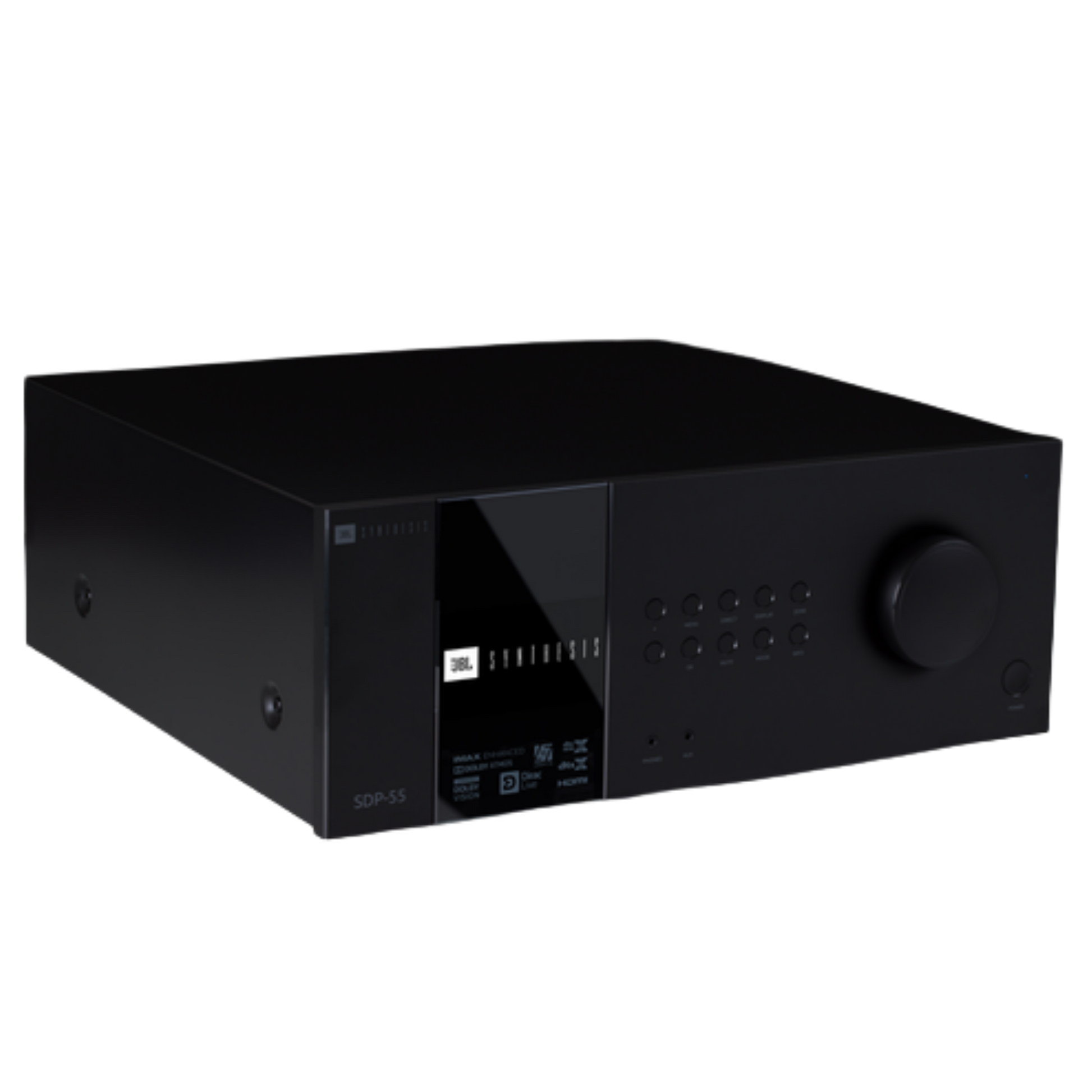 JBL SDP-55 surround processor with sleek design and control knobs, used for high-quality home theater audio processing.