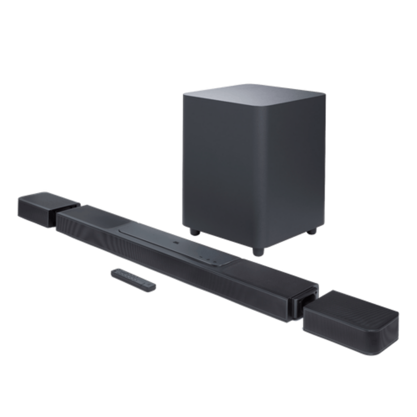 Open box JBL Bar 1300X soundbar with wireless speakers and Dolby Atmos for immersive home theater audio setup.