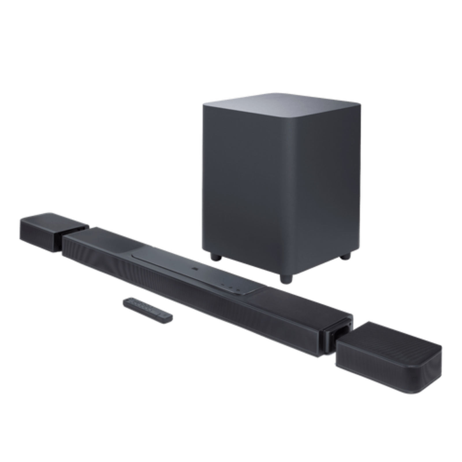 Open box JBL Bar 1300X soundbar with wireless speakers and Dolby Atmos for immersive home theater audio setup.