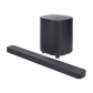Open box JBL Bar 500 MK2 5.1 channel Dolby Atmos sound bar with wireless subwoofer, sleek design and controls visible.
