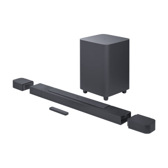 Open box JBL Bar 700 sound bar with wireless subwoofer, 5.1 channel Dolby Atmos, 620-watt home theater audio system.