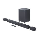 Open box JBL Bar 700 sound bar with wireless subwoofer, 5.1 channel Dolby Atmos, 620-watt home theater audio system.