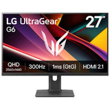 LG 27-inch UltraGear G6 gaming monitor with WQHD display, 300Hz refresh rate, 1ms GTG, IPS LED, G-Sync, and FreeSync in black
