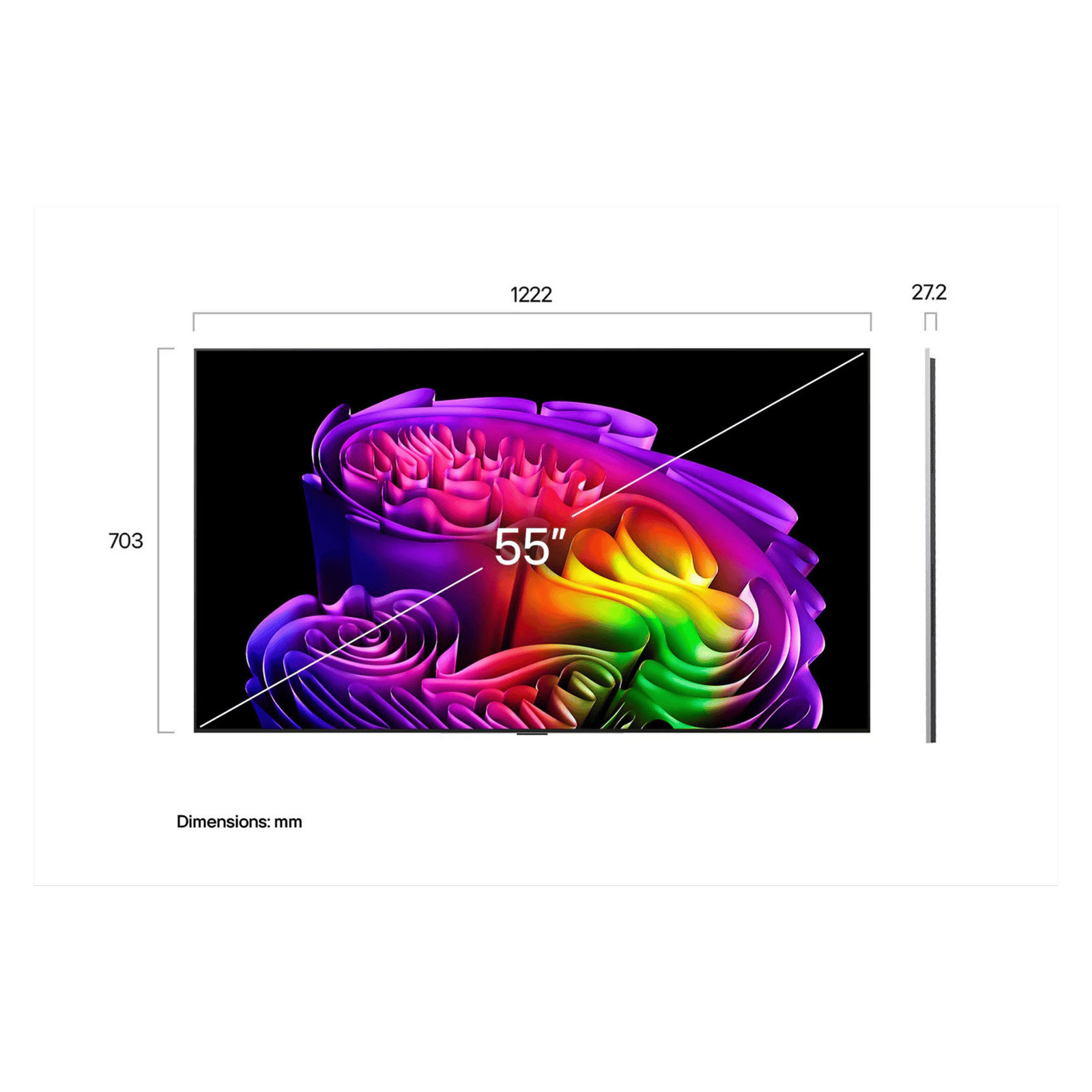 LG 55-inch OLED evo AI G6 4K Smart TV displaying vibrant colors and sleek design, with a slim bezel and modern stand.