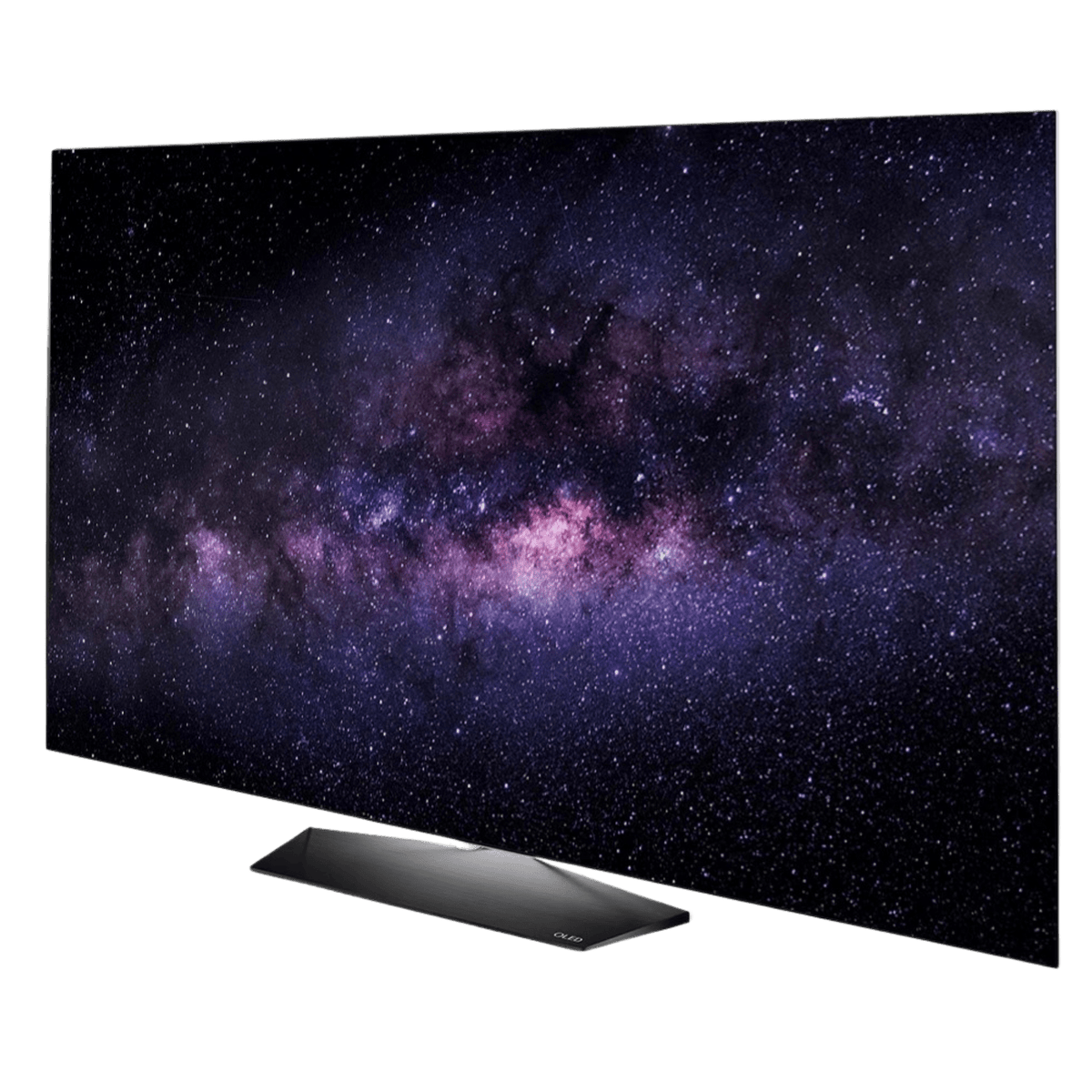 LG 65-inch OLED B6 4K Smart TV displaying vibrant images with sleek design and slim bezels.