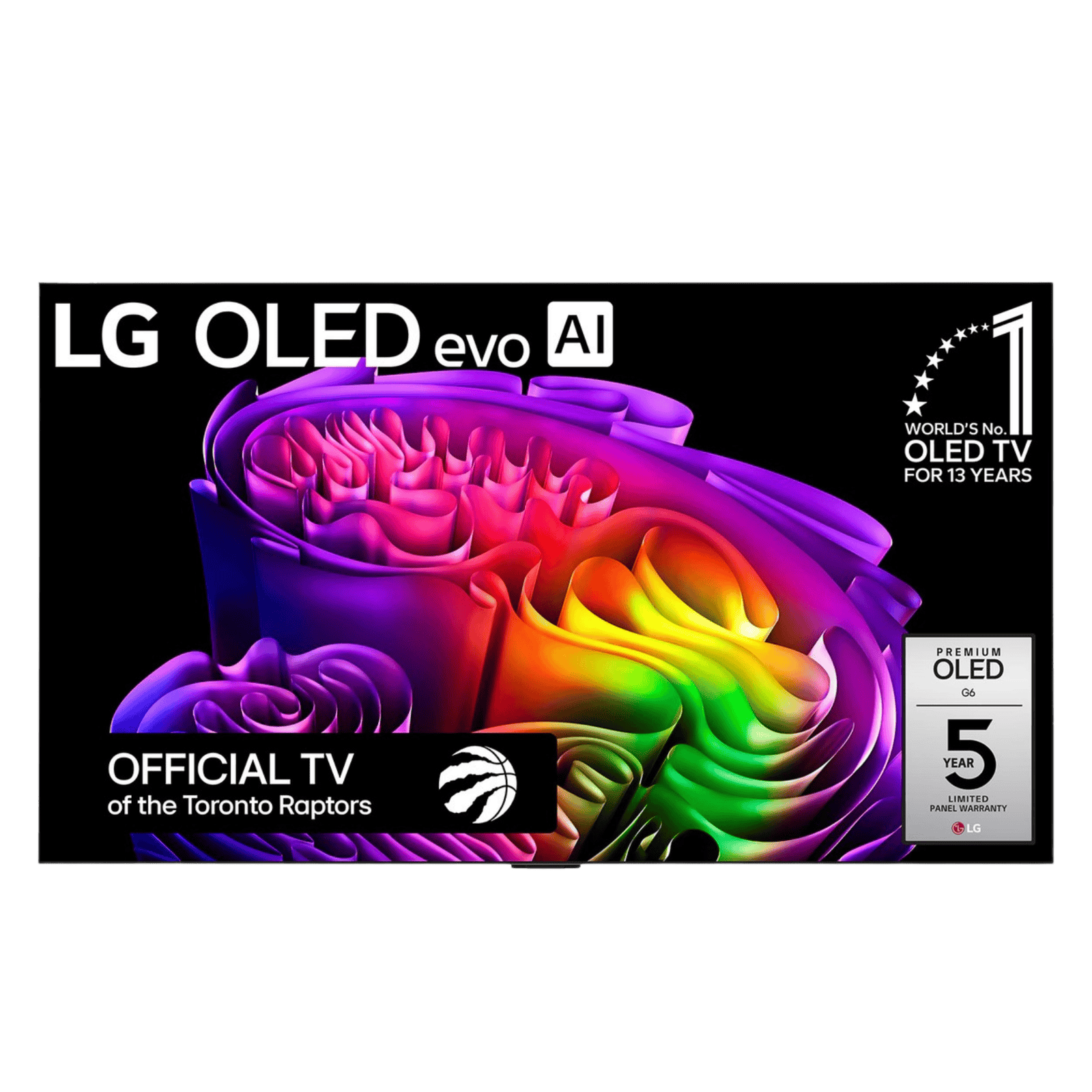 LG 83-inch OLED evo AI G6 4K Smart TV displaying vibrant images on a sleek screen with a modern design.