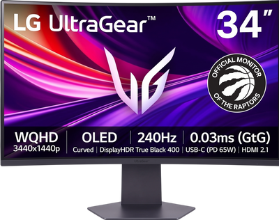 Open Box - LG 34" WQHD 240Hz 0.03ms GTG Curved OLED LED G-Sync FreeSync Gaming Monitor (34GX900A-B) - Black