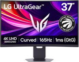 Open box LG 37-inch UltraGear G8 gaming monitor with 4K UHD curved display, 165Hz refresh rate, and 1ms response time in black.