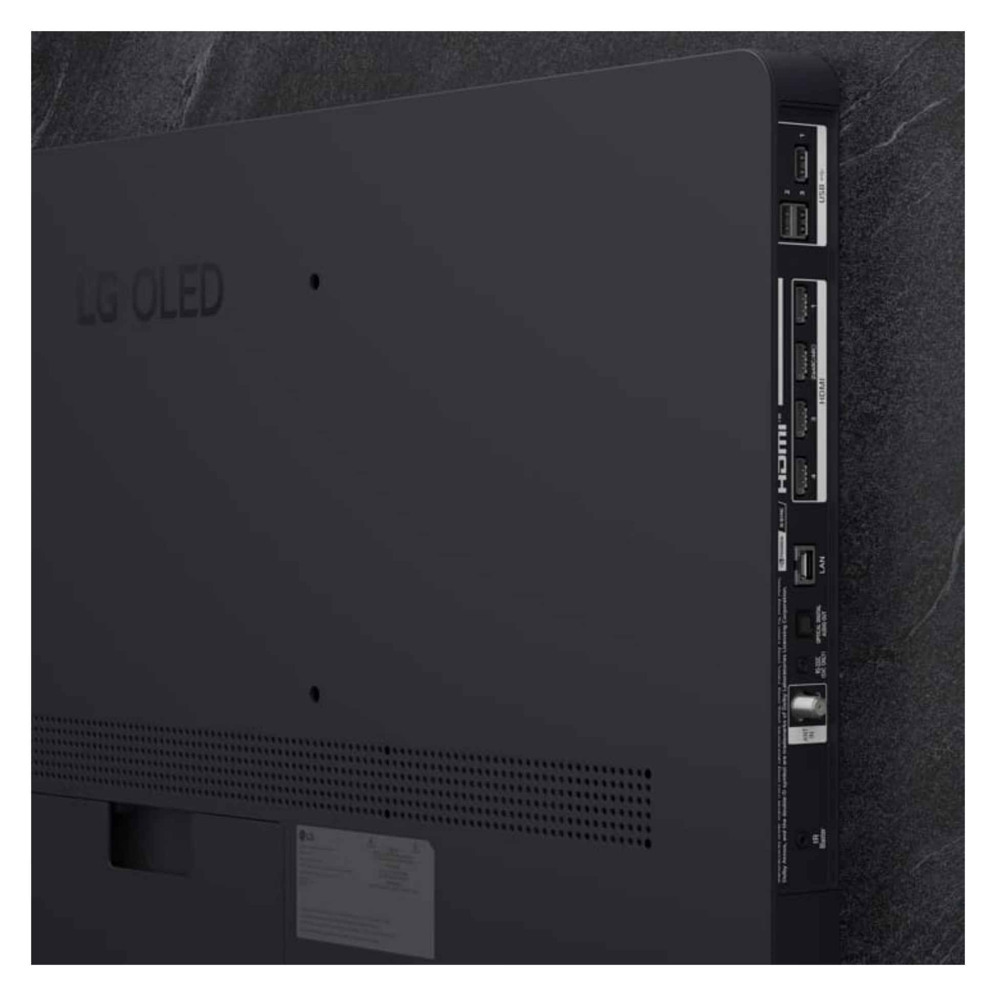 Open box LG 42-inch C5 4K UHD HDR OLED Smart TV showcasing its sleek screen and slim design.