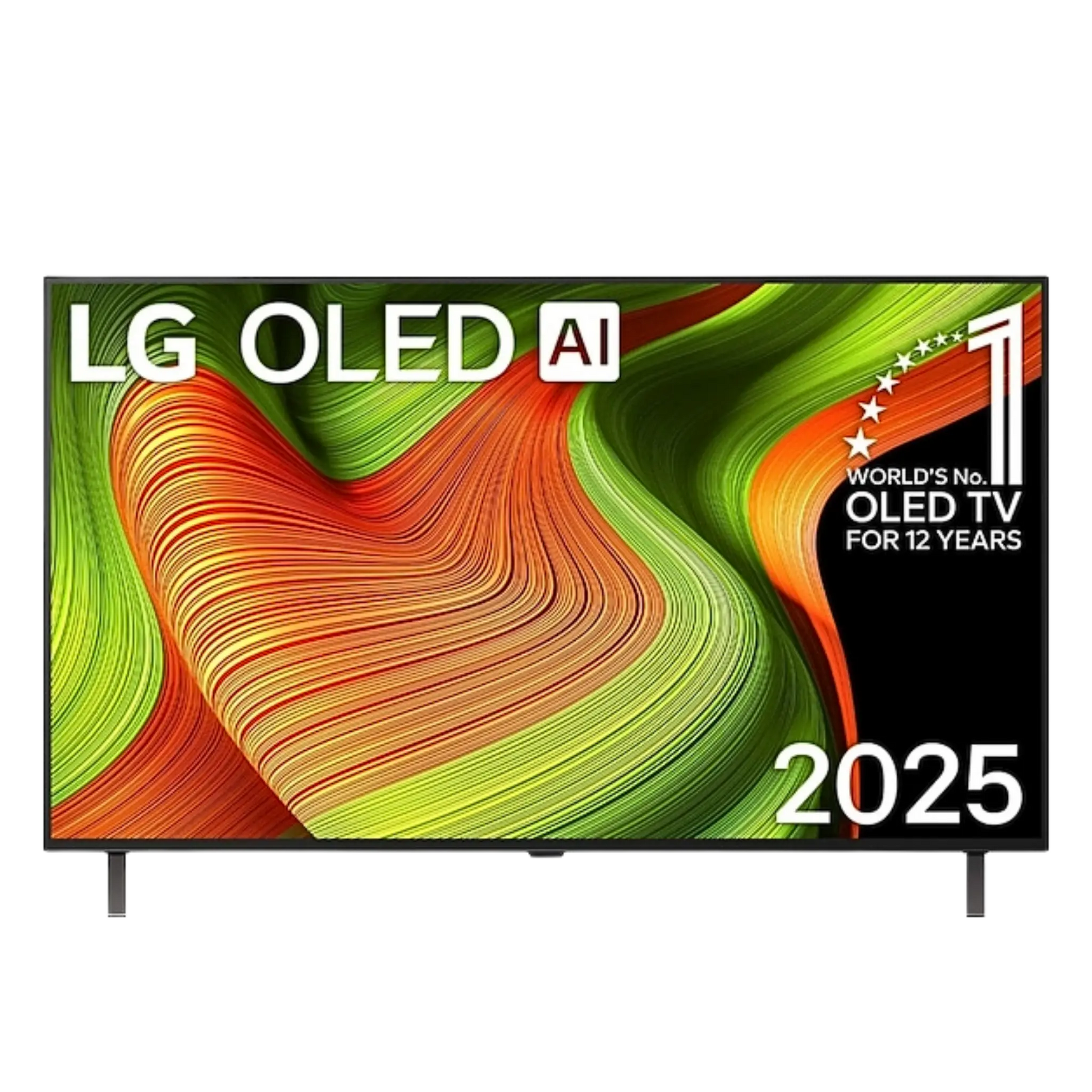 Open box LG 48-inch B5 4K UHD HDR OLED Smart TV displaying vibrant screen and sleek design, ready for setup.