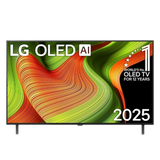 Open box LG 48-inch B5 4K UHD HDR OLED Smart TV displaying vibrant screen and sleek design, ready for setup.