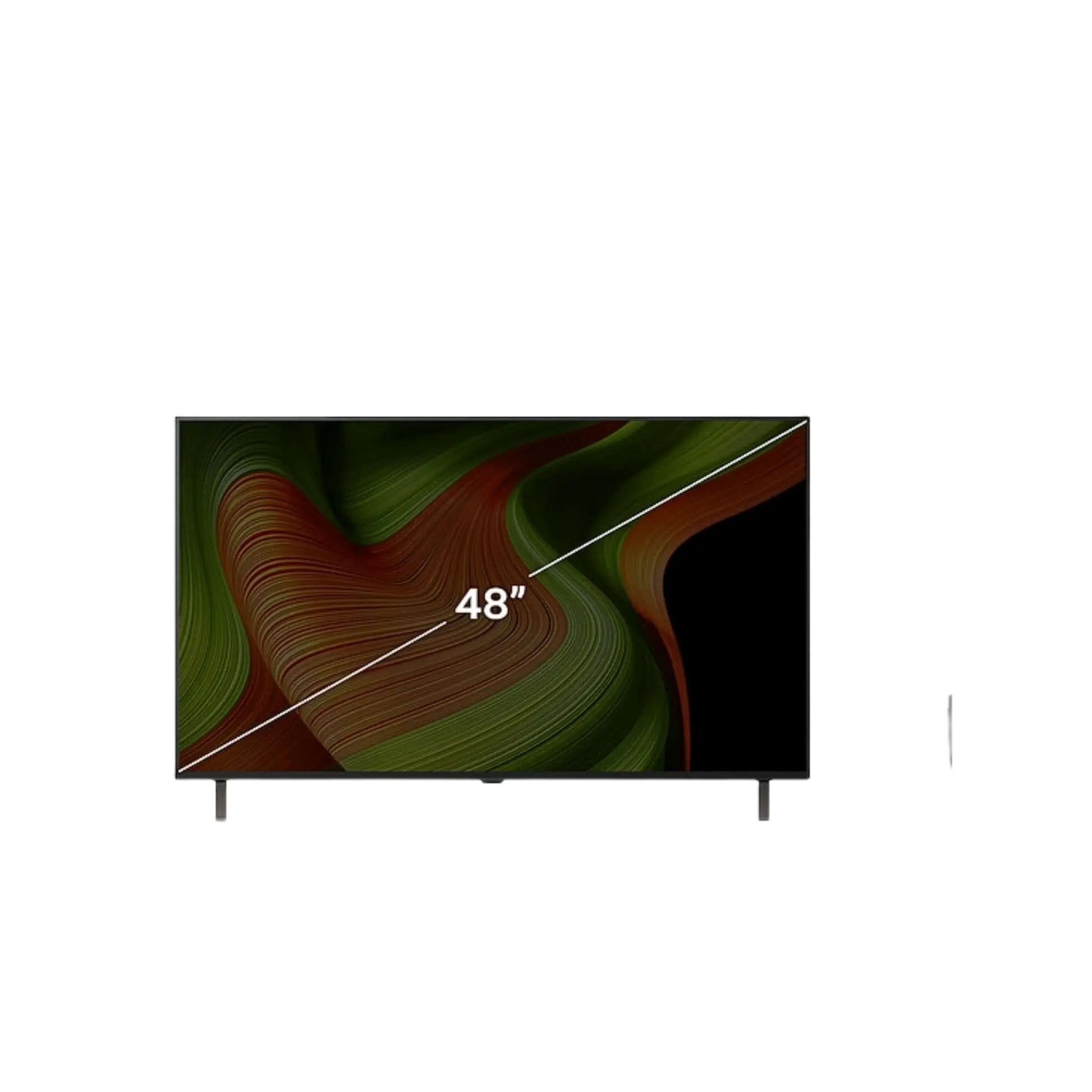 Open box LG 48-inch B5 4K UHD HDR OLED Smart TV displaying vibrant picture and sleek black design.