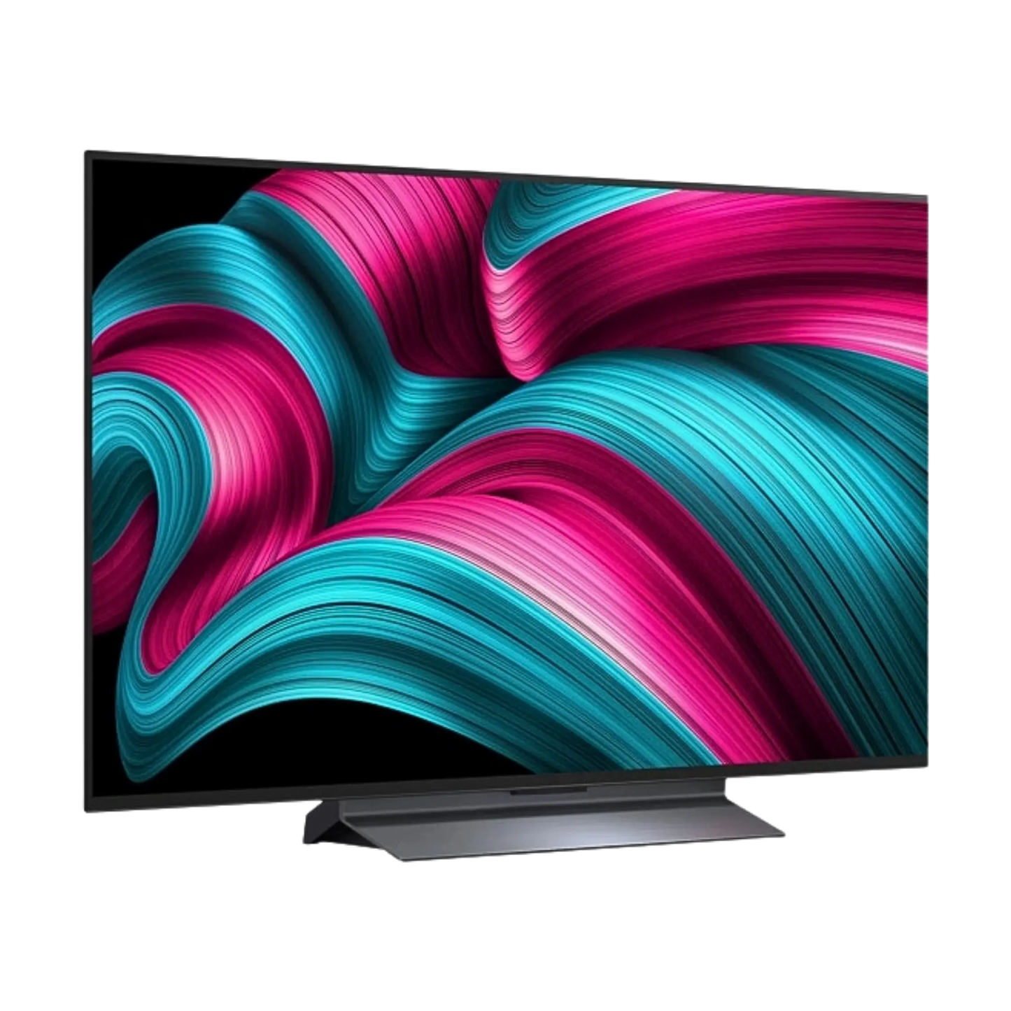 Open box LG 48-inch C5 4K UHD HDR OLED Smart TV displaying a vibrant screen with sleek black bezel and modern design.