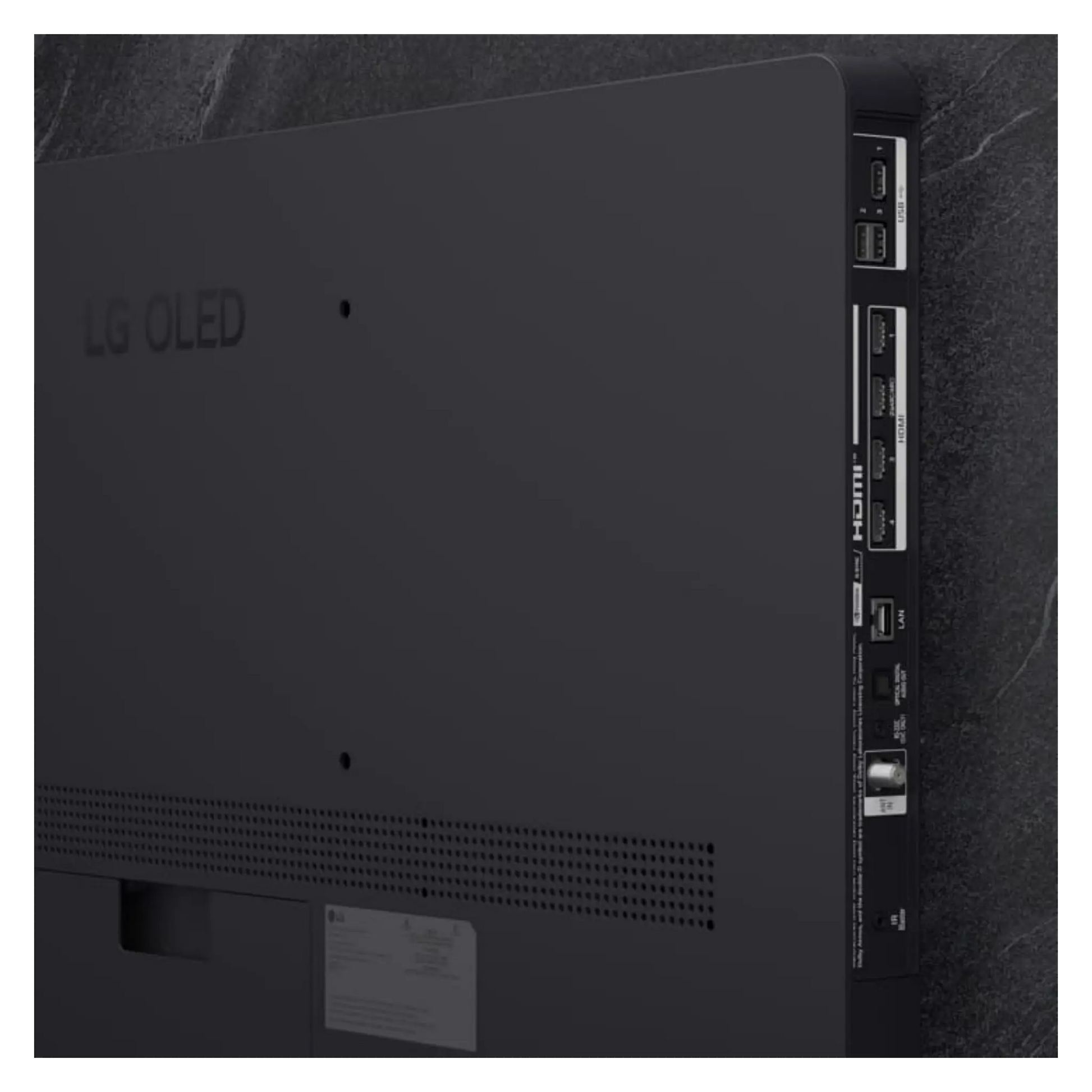 Open box LG 55-inch 4K UHD OLED Smart TV with Web OS, Dolby Vision, C5 Series, sleek design, and remote control.