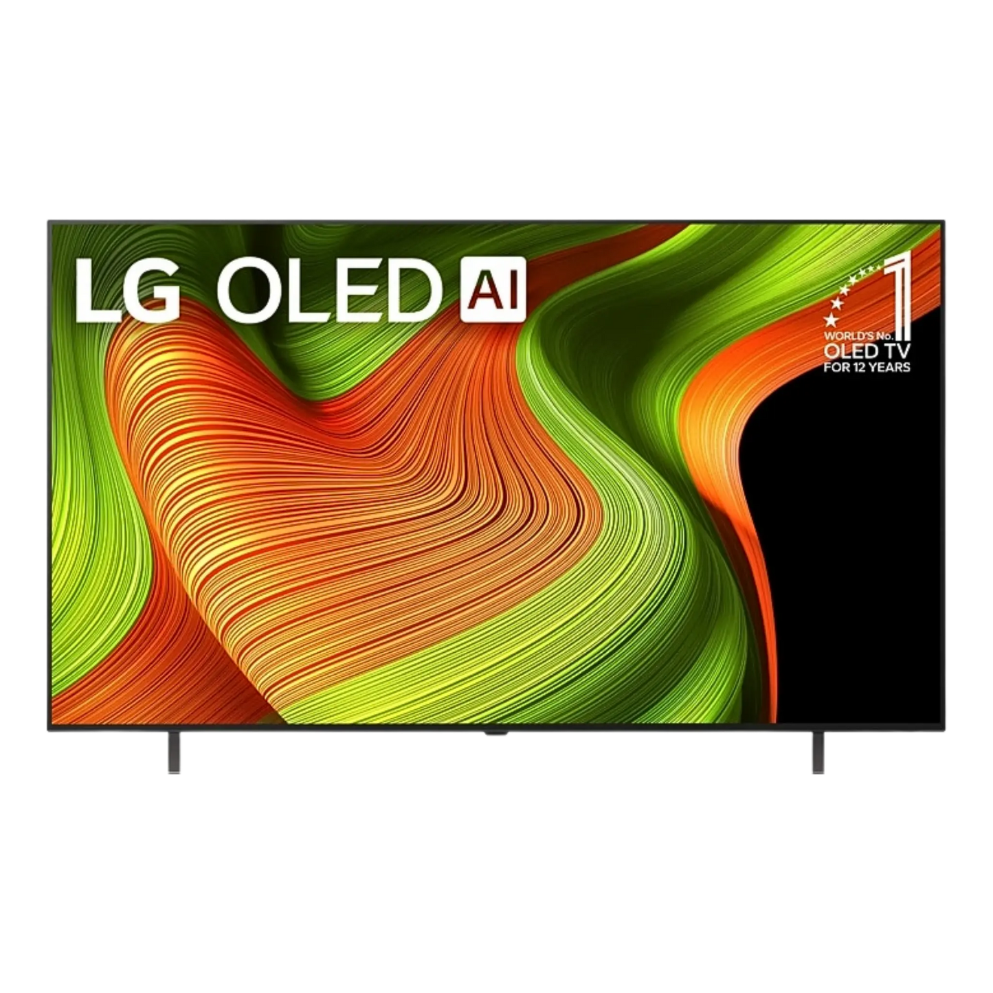 Open box LG 65" B5 4K UHD HDR OLED Smart TV showing a sleek black screen and slim design, brand logo visible.