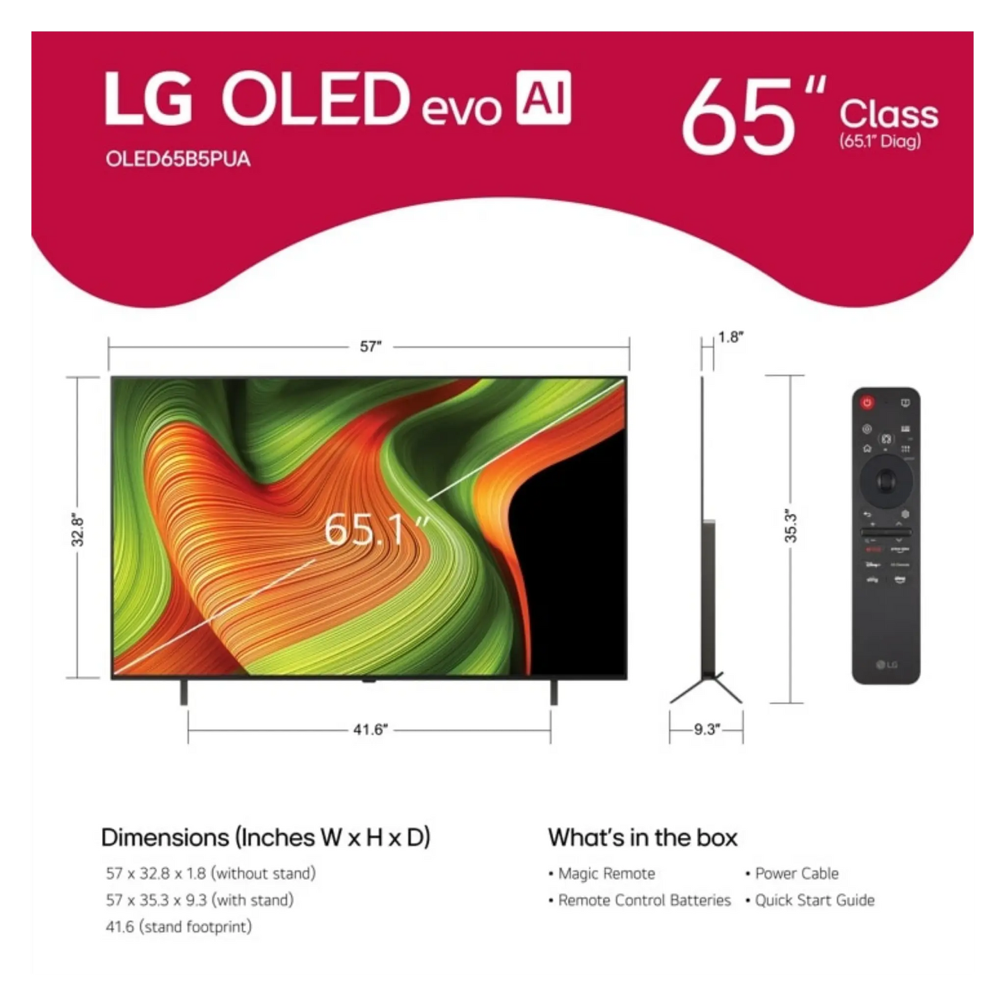 Open box LG 65-inch B5 4K UHD HDR OLED Smart TV showcasing a sleek black screen and slim design.