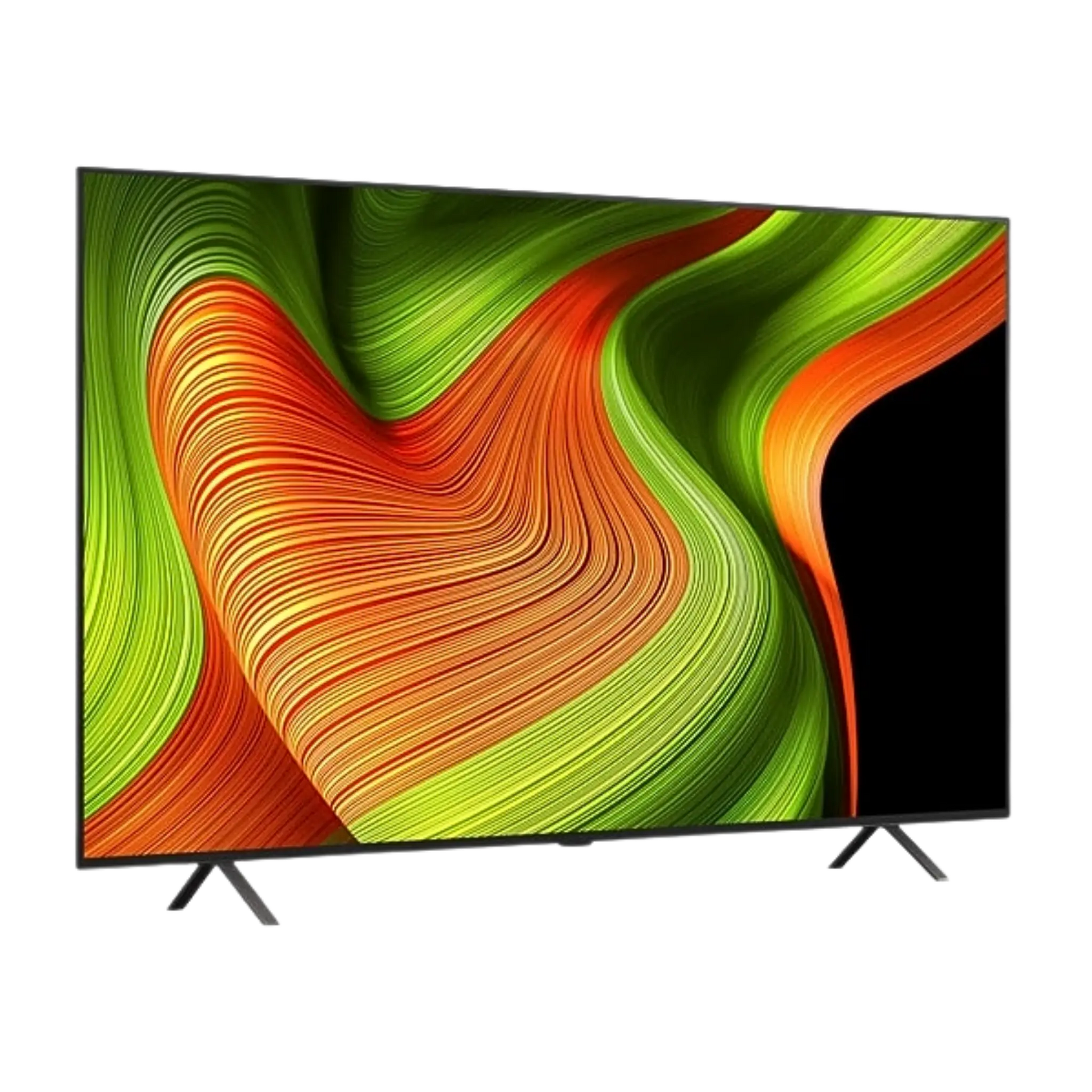 Open box LG 65" B5 4K UHD HDR OLED Smart TV showing screen with vibrant picture and sleek black bezel.