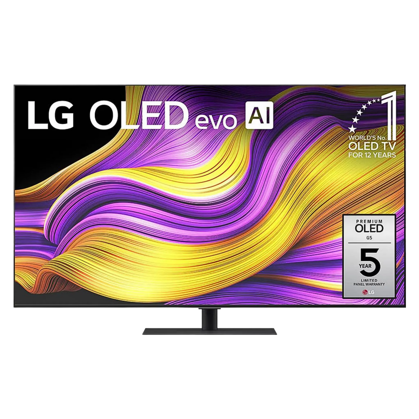 Open box LG 65-inch G5 4K UHD HDR OLED smart TV with Dolby Vision and webOS, featuring 120Hz refresh rate and sleek design.