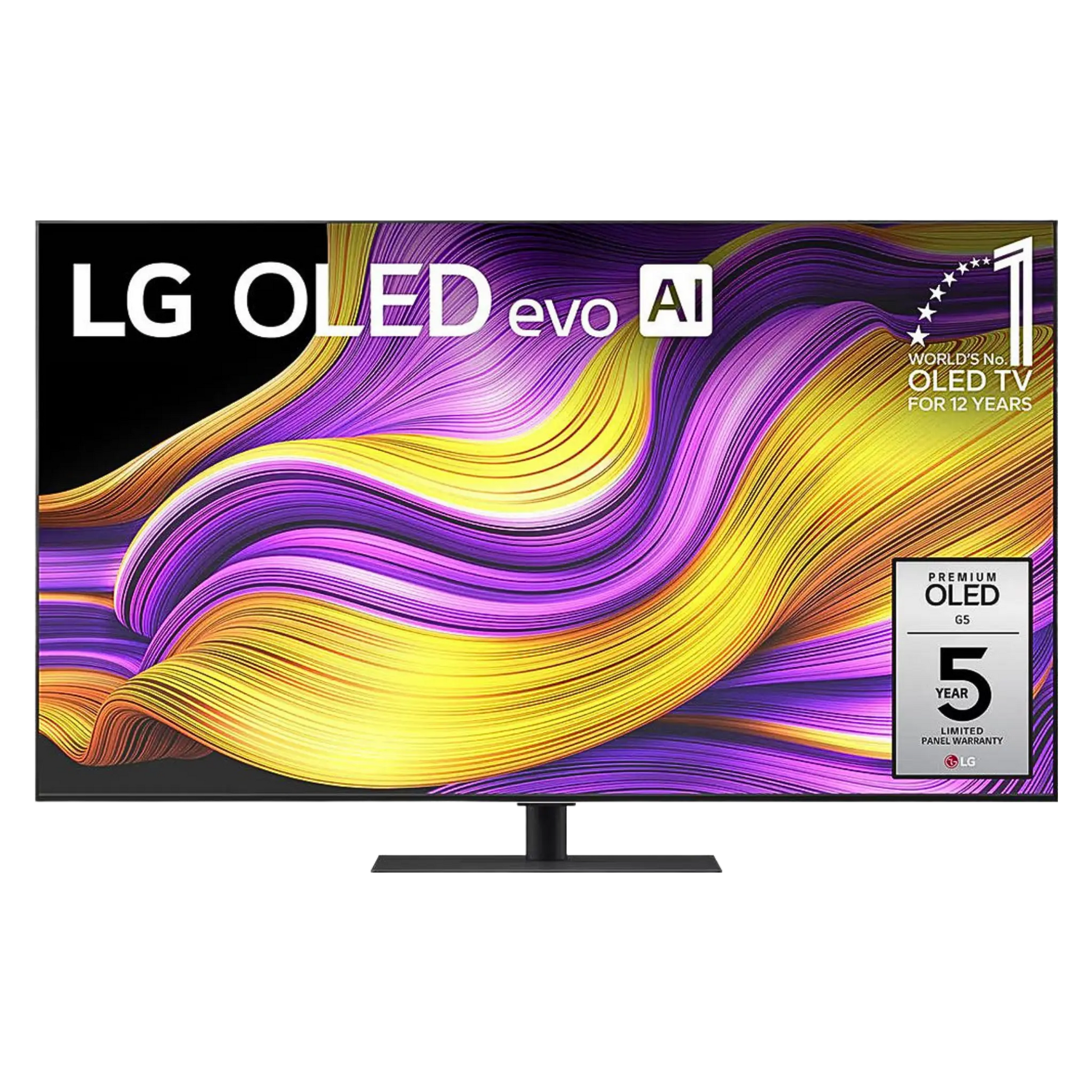 Open box LG 65-inch G5 4K UHD HDR OLED smart TV with Dolby Vision and webOS, featuring 120Hz refresh rate and sleek design.