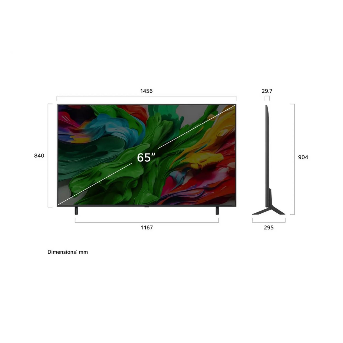 Open box LG 65-inch QNED evo AI 4K UHD HDR Mini-LED Smart TV with sleek screen and remote control, 2025 model.