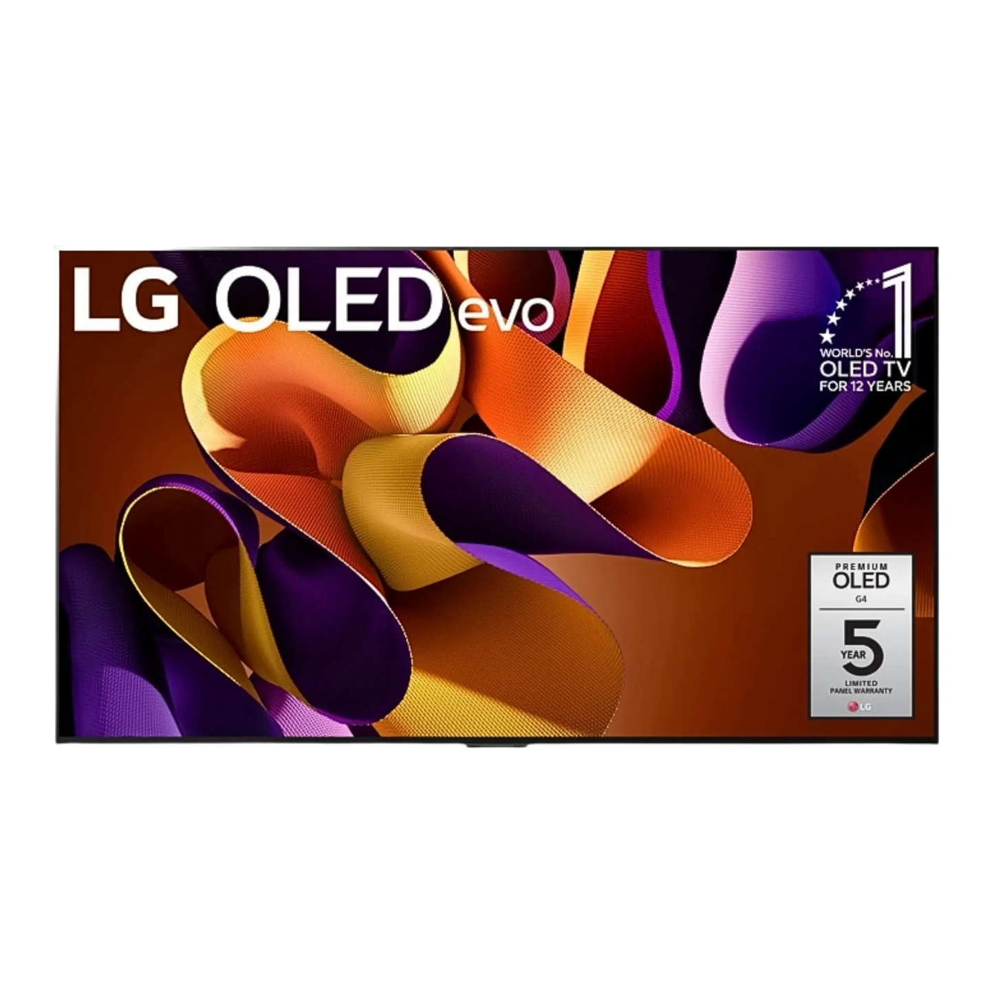 Open box LG 77-inch 4K UHD HDR OLED evo G4 smart TV showing sleek screen and thin bezel, powered by webOS.