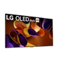 Open box LG 77-inch 4K UHD HDR OLED evo G4 Smart TV showing screen displaying vibrant 4K content and sleek black frame.