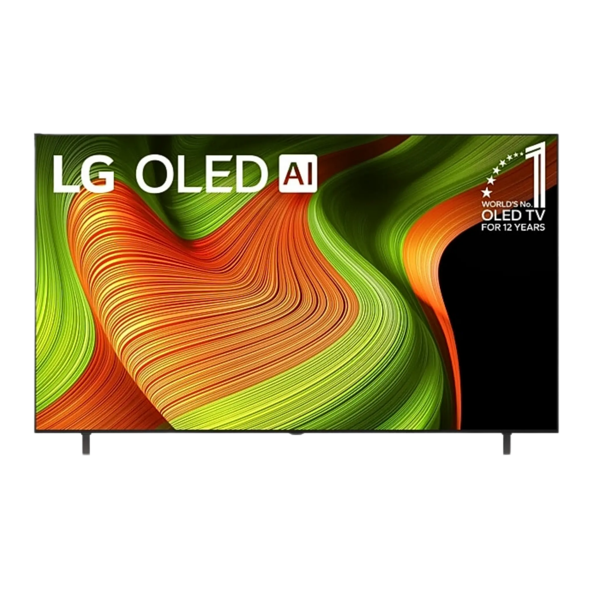 Open box LG 77-inch B5 4K UHD HDR OLED Smart TV showing a sleek design and vibrant screen display.