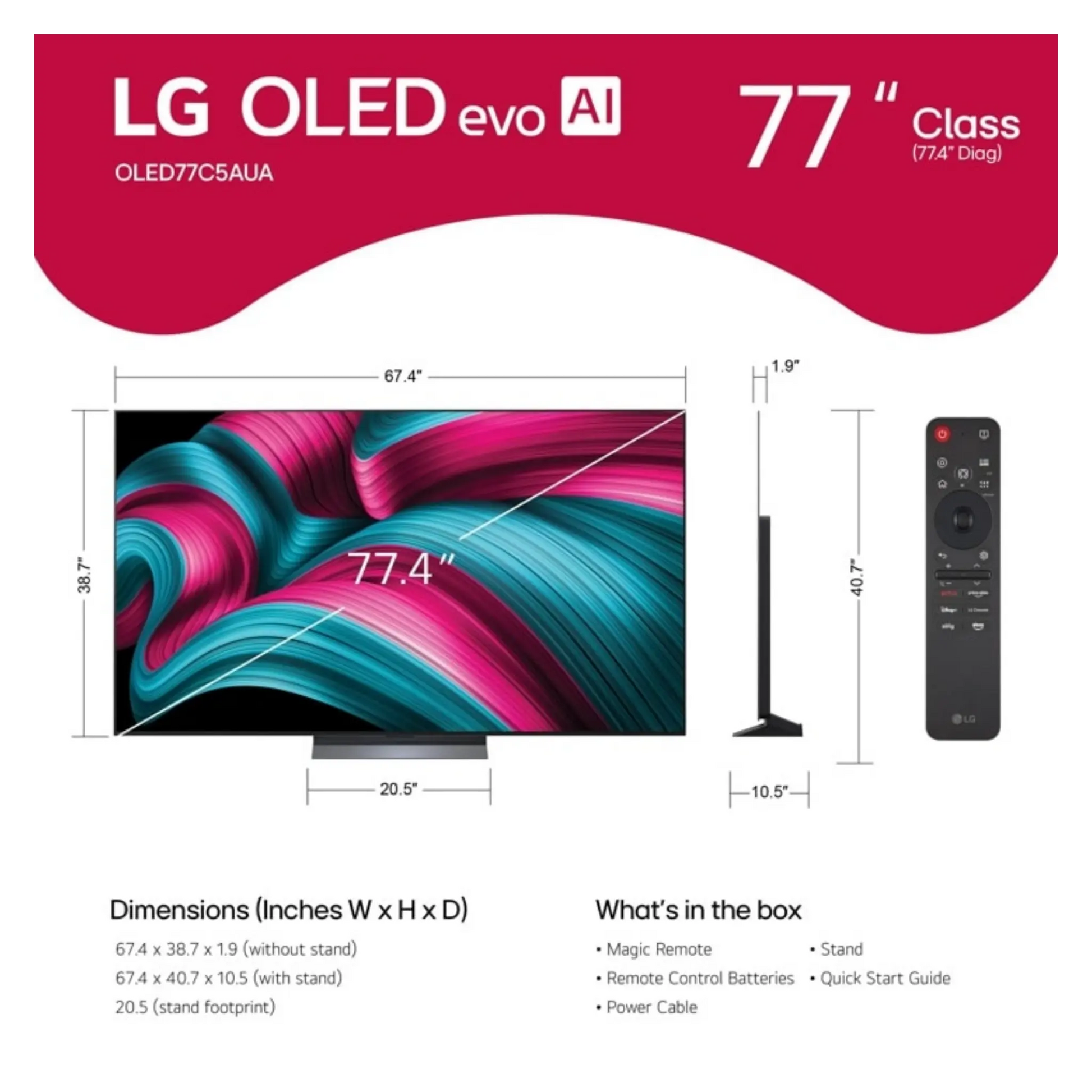 Open box LG 77-inch C5 4K UHD HDR OLED Smart TV showcasing a sleek screen and modern design.