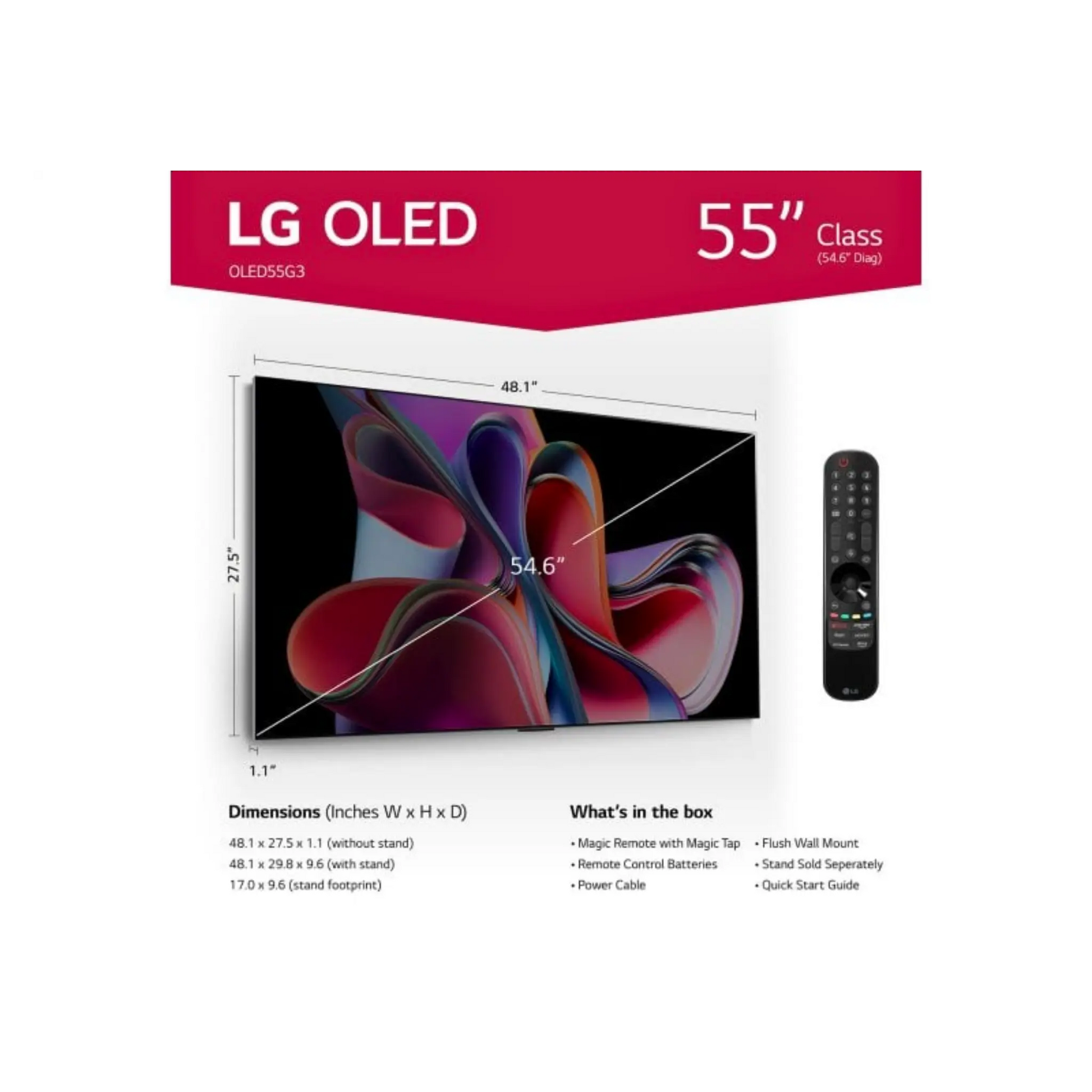 Open box LG G3 55-inch 4K UHD HDR OLED evo Smart TV showcasing sleek screen and slim design, with webOS interface.