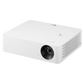 LG CineBeam PF610P Full HD Smart Portable Projector displaying a clear image on a wall in a modern living room.