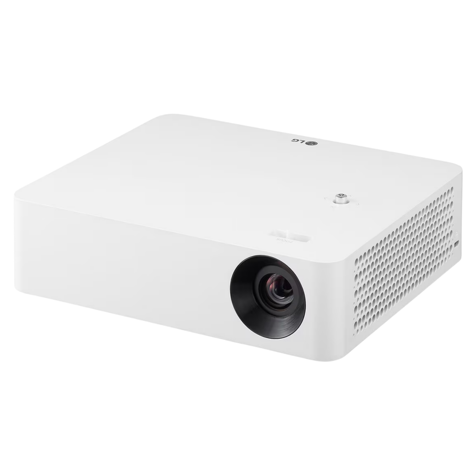 LG CineBeam PF610P Full HD Smart Portable Projector displaying a clear image on a wall in a modern living room.