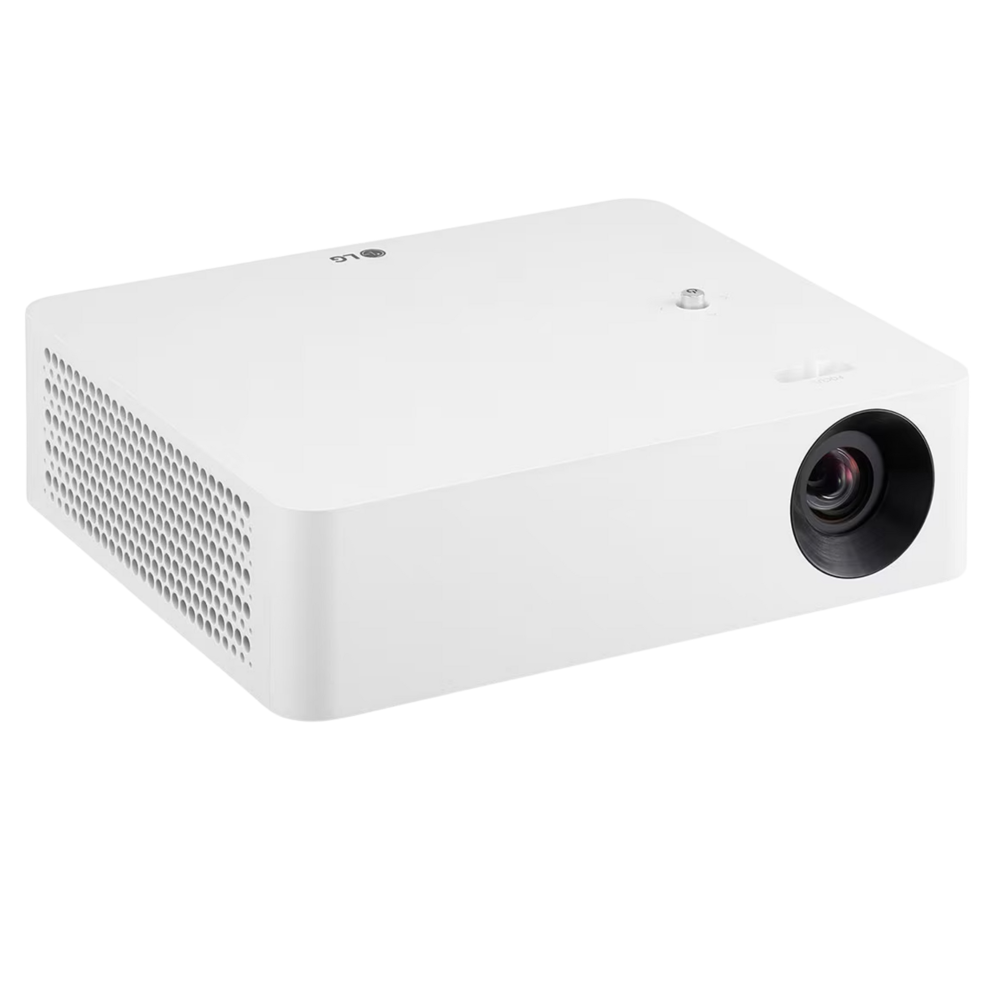 LG CineBeam PF610P Full HD Smart Portable Projector displaying a bright, clear image on a wall in a modern home setting.