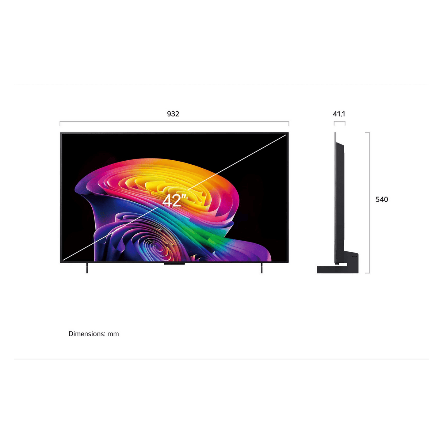 LG 42 inch OLED evo AI C6 4K Smart TV showcasing a sleek black screen with slim bezel and modern design.