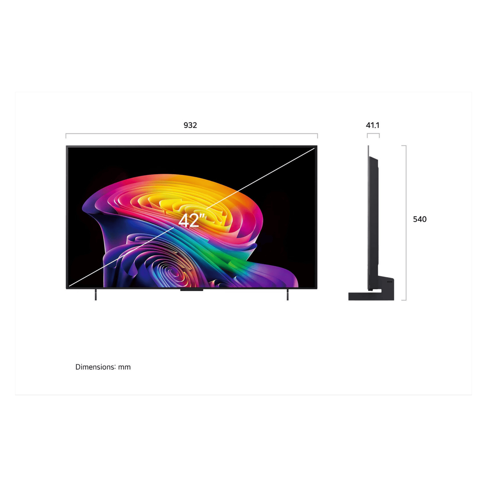 LG 42 inch OLED evo AI C6 4K Smart TV showcasing a sleek black screen with slim bezel and modern design.