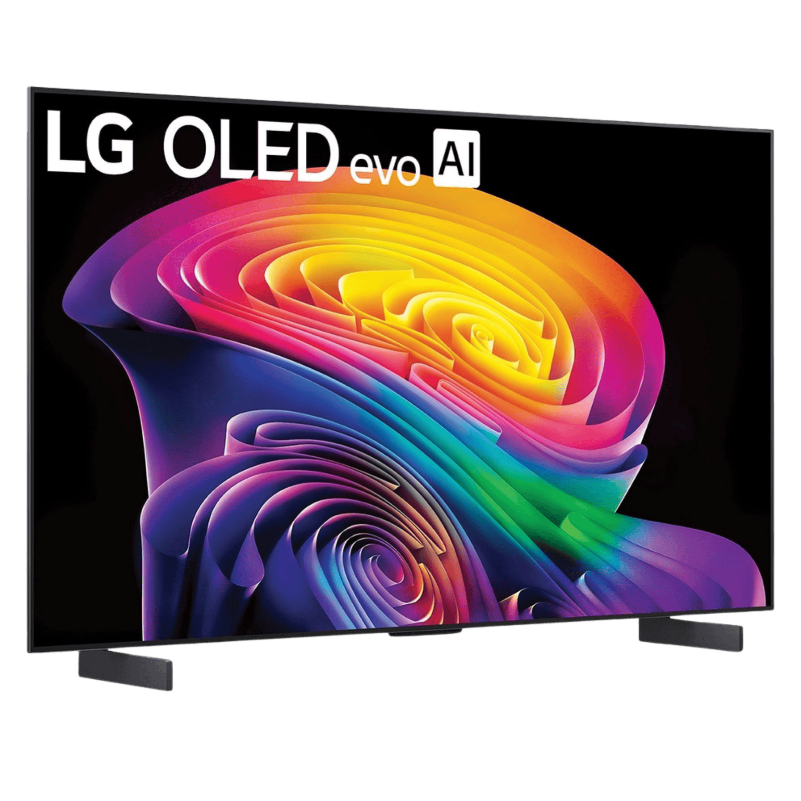 LG 42-inch OLED evo AI C6 4K Smart TV displaying vibrant images and sleek design in a modern living room setting.