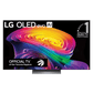 LG 77-inch OLED evo AI C6 4K Smart TV displaying vibrant images on a sleek black screen with a modern design.