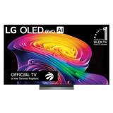 Open box LG 77-inch OLED C6 4K UHD HDR Smart TV with Dolby Vision, Dolby Atmos, 120Hz refresh rate, webOS interface.