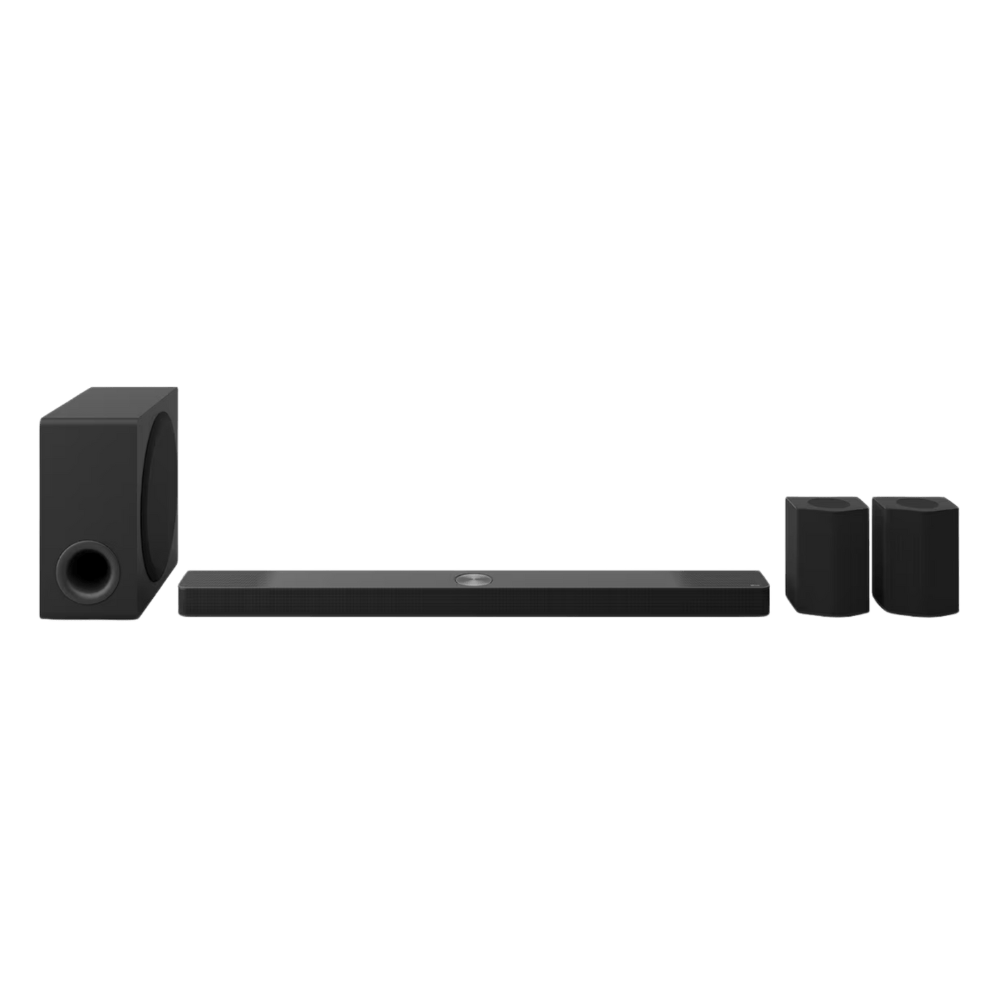 LG S95TR 9.1.5ch soundbar with wireless subwoofer and rear speakers, shown with sleek design and connected audio components.