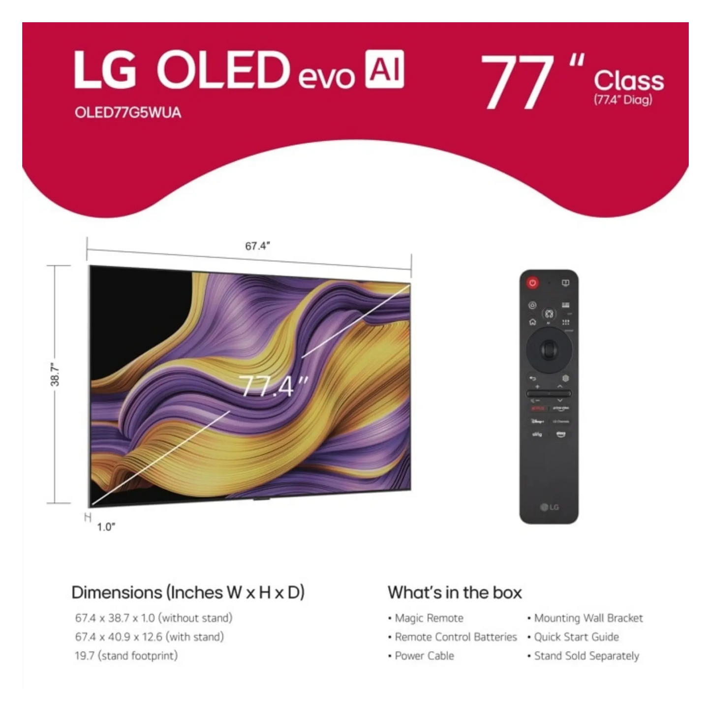 Open box LG 77-inch G5 4K UHD HDR OLED Smart TV with Dolby Vision and webOS, featuring sleek design and high-resolution display.