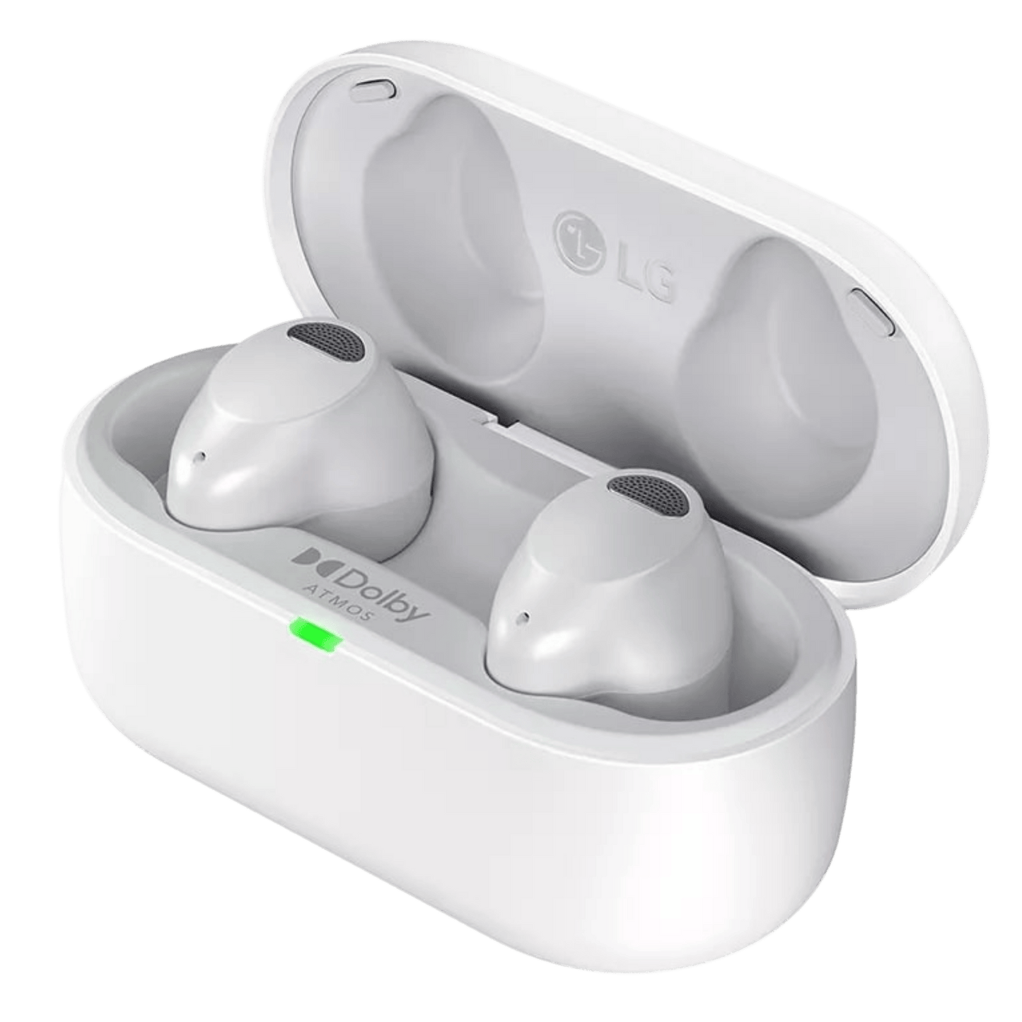 LG TONE Free T80S true wireless earbuds with Dolby Atmos, showing sleek black design and in-ear fit.