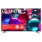 LG 65-inch UA7000 4K UHD HDR LED Smart TV displaying vibrant home screen with sleek black bezel and slim design.