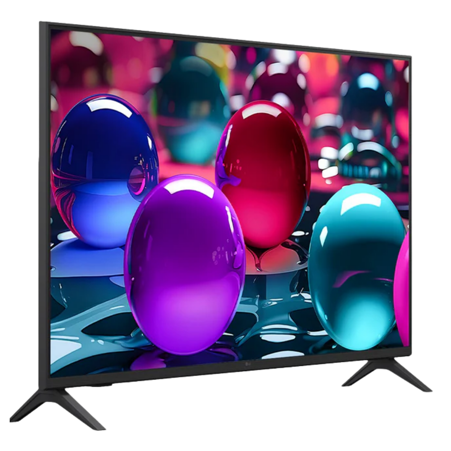 LG 65-inch UA7000 4K UHD HDR LED smart TV displaying vibrant images on a sleek screen, featuring webOS interface.
