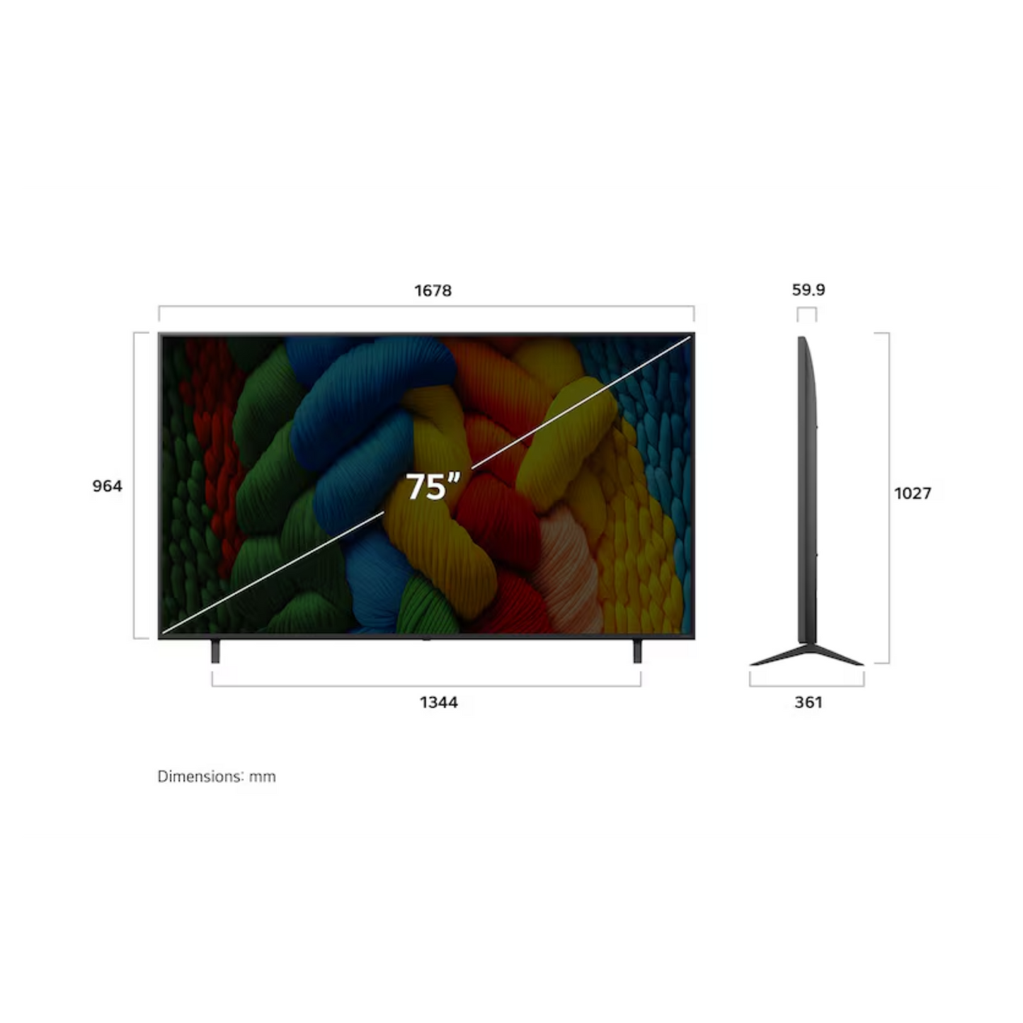LG 75-inch NanoCell NANO80 4K UHD HDR Smart TV displaying vibrant home screen with colorful images and sleek design.